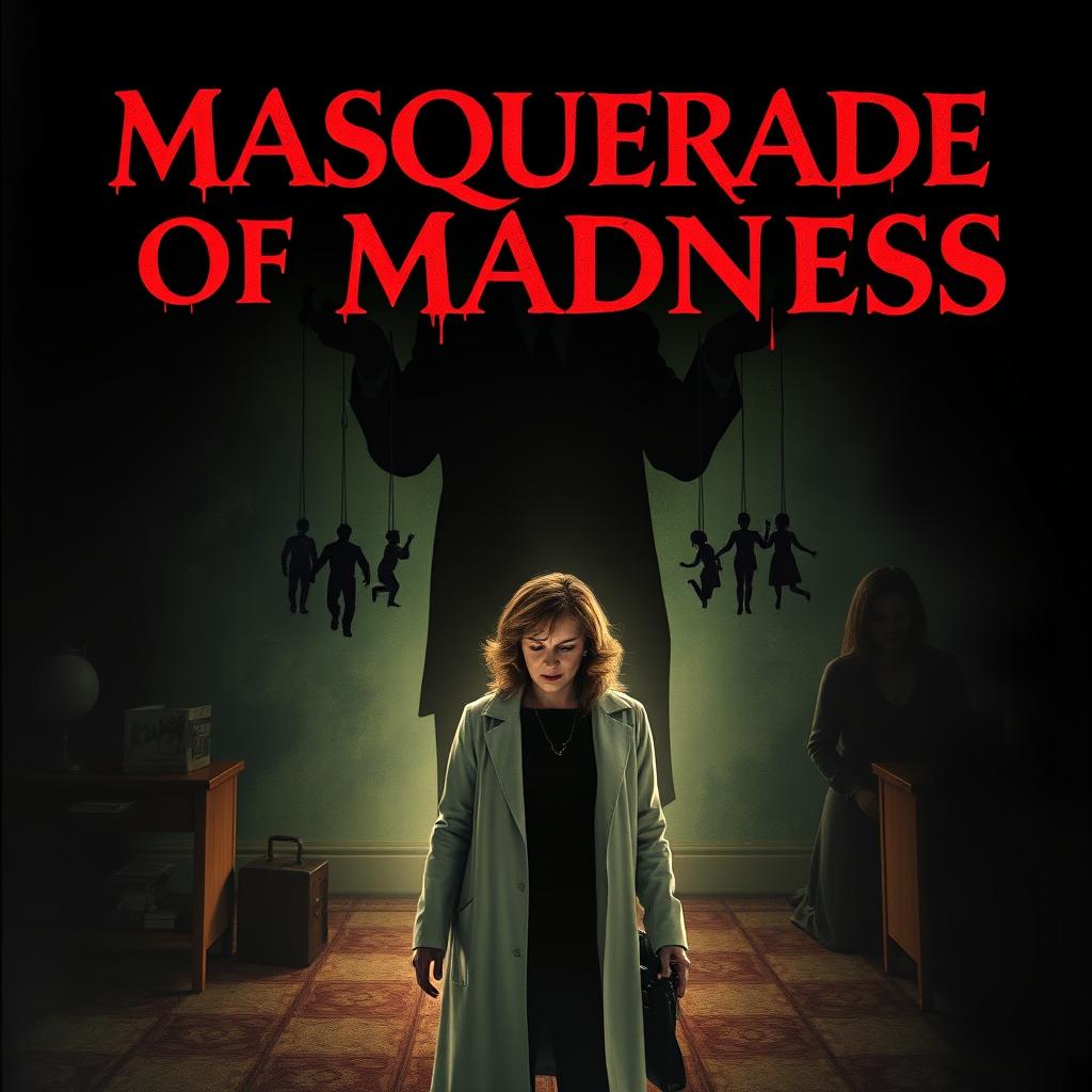 A chilling movie poster for 'Masquerade of Madness', featuring Dr
