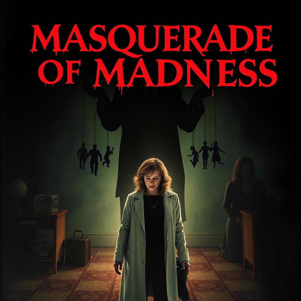 A chilling movie poster for 'Masquerade of Madness', featuring Dr