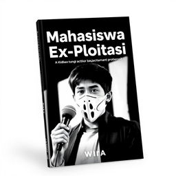 A visually striking book cover for 'Mahasiswa Ex-Ploitasi' by Wira, featuring a bold black and white background that enhances the dramatic theme