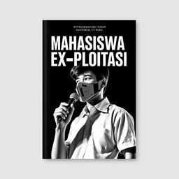 A visually striking book cover for 'Mahasiswa Ex-Ploitasi' by Wira, featuring a bold black and white background that enhances the dramatic theme