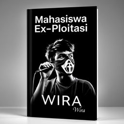 A captivating book cover for 'Mahasiswa Ex-Ploitasi' by Wira, set against a bold black and white background that enhances its dramatic theme