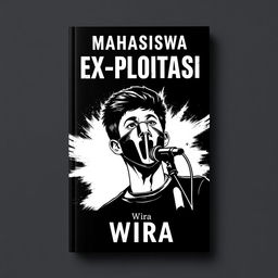 A captivating book cover for 'Mahasiswa Ex-Ploitasi' by Wira, set against a bold black and white background that enhances its dramatic theme