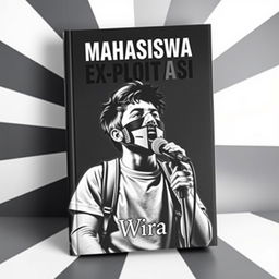 A captivating book cover for 'Mahasiswa Ex-Ploitasi' by Wira, set against a bold black and white background that enhances its dramatic theme