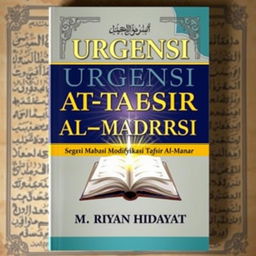 A visually striking book cover design for 'Urgensi At-Tafsir Al-Madrasi sebagai Modifikasi Tafsir Al-Manar' by M