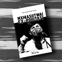 A compelling book cover design for 'Mahasiswa Ex-Ploitasi' by Wira, featuring a dramatic black and white background that conveys a sense of intensity