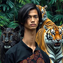 A handsome young man from Indonesia with a prominent nose and shoulder-length black hair