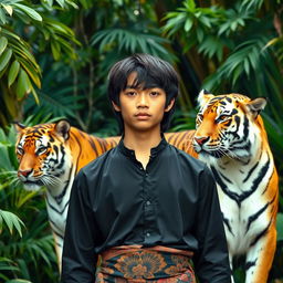 A handsome young man from Indonesia with a prominent nose and shoulder-length black hair