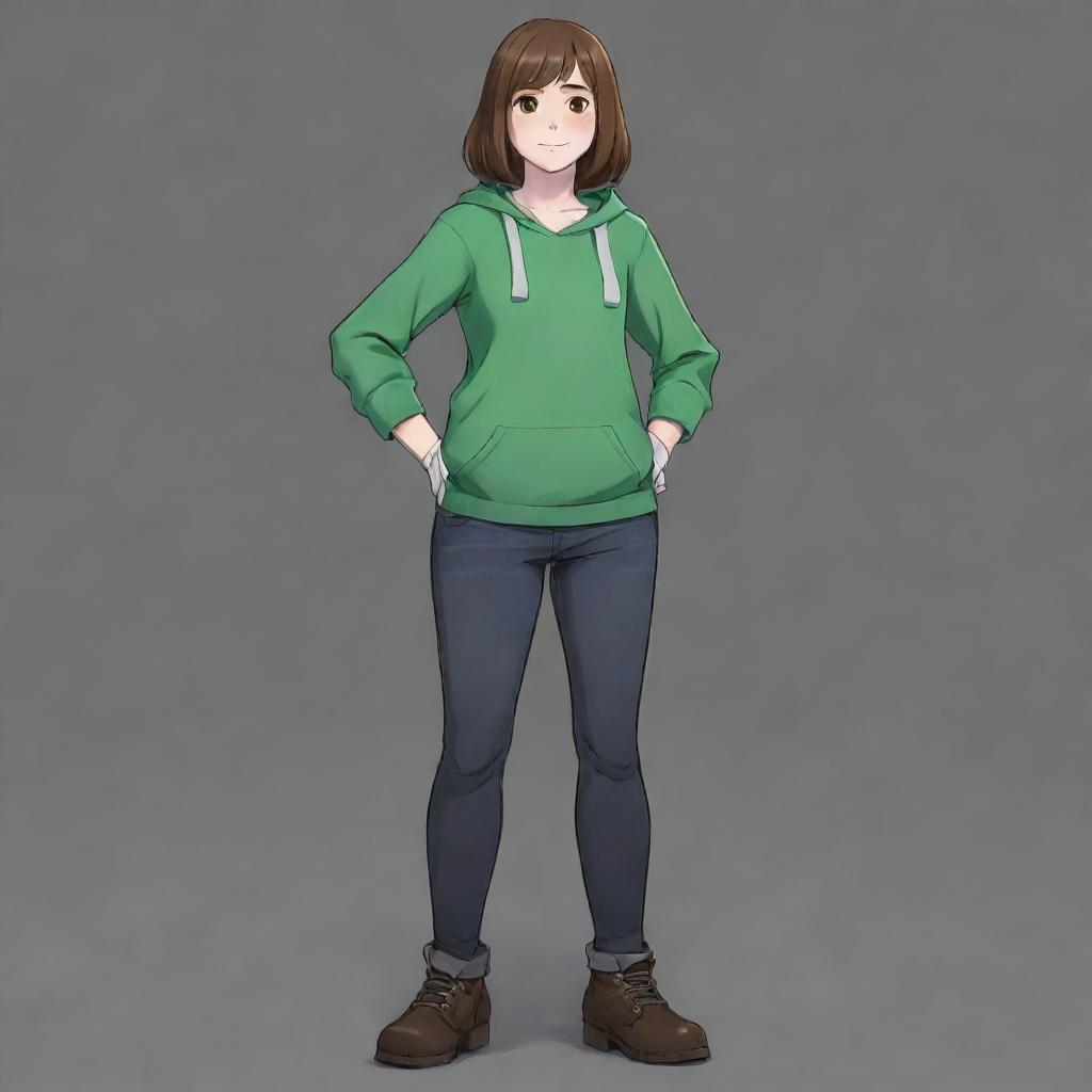 A full body artwork of the character Chara from Undertale, depicted as a mature, grown up version of their usual appearance.