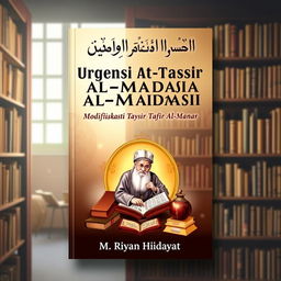 A captivating book cover for 'Urgensi At-Tafsir Al-Madrasi sebagai Modifikasi Tafsir Al-Manar' by M