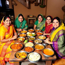 A vibrant scene featuring Manipuri women dining together in a traditional setting