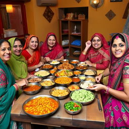 A vibrant scene featuring Manipuri women dining together in a traditional setting