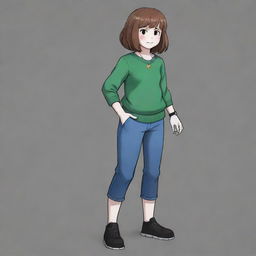 A full body artwork of the character Chara from Undertale, depicted as a mature, grown up version of their usual appearance.