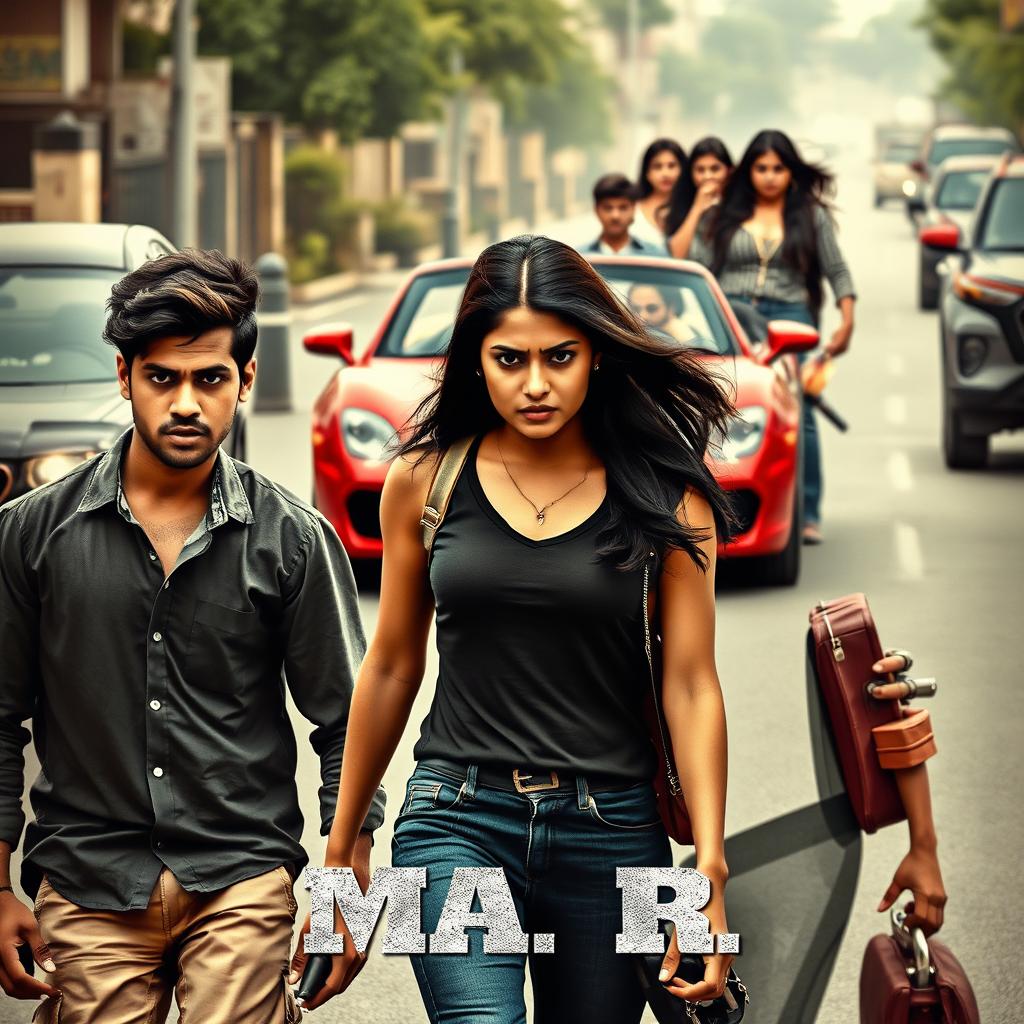 A captivating, cinematic action thriller romantic film poster titled 'MA