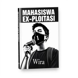 An engaging book cover design for 'Mahasiswa Ex-Ploitasi' by Wira, featuring a striking black and white background that emphasizes the theme of activism