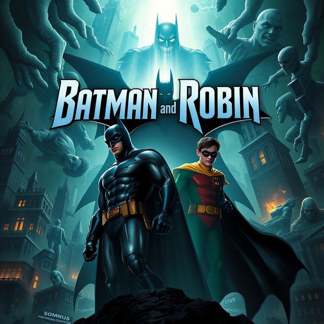 A powerful and immersive scene from 'Batman and Robin: Dreamscape Duel', showcasing Batman and Robin as they navigate a surreal dreamscape filled with twisted elements of their past