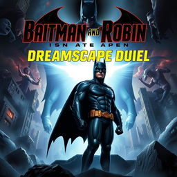 A powerful and immersive scene from 'Batman and Robin: Dreamscape Duel', showcasing Batman and Robin as they navigate a surreal dreamscape filled with twisted elements of their past