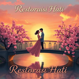 An enchanting cover illustration for a romance novel titled 'Restorasi Hati'