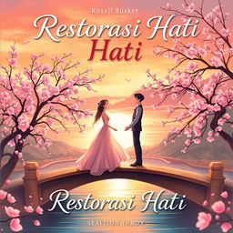 An enchanting cover illustration for a romance novel titled 'Restorasi Hati'