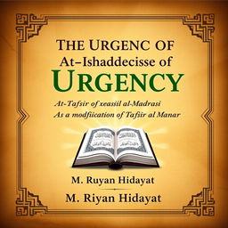 An elegant book cover for 'The Urgency of At-Tafsir al-Madrasi as a Modification of Tafsir al-Manar' by M