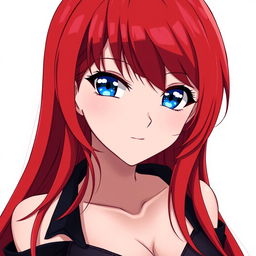 A sexy anime woman with long, flowing red hair that cascades elegantly around her shoulders