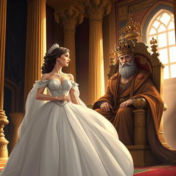A captivating illustration depicting Queen Esther as she approaches King Ahasuerus in the biblical narrative from Esther 5:1-2
