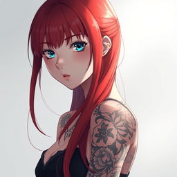 An anime woman with striking long red hair that flows gracefully down her back