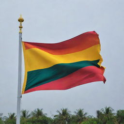 A vibrant Sri Lankan flag fluttering proudly in the wind, designed to commemorate the 76th Independence Day. No people included.