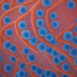 An intricate close-up view of chromatin condensation, showcasing the snugly packed DNA structures within the nucleus of a cell, utilizing a vibrant color palette to distinguish the details.