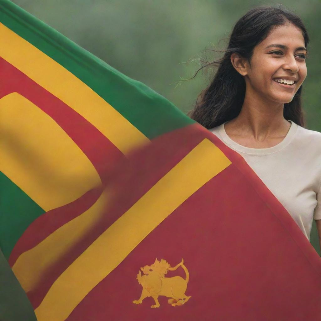 Create an image for a Facebook post celebrating Sri Lanka's 76th Independence Day. Feature the Sri Lankan Flag prominently and evoke a sense of joy and national pride.