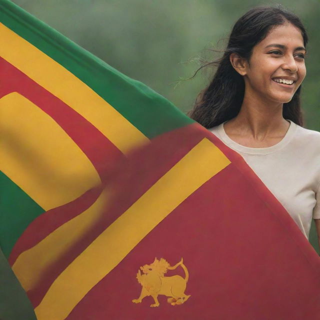 Create an image for a Facebook post celebrating Sri Lanka's 76th Independence Day. Feature the Sri Lankan Flag prominently and evoke a sense of joy and national pride.