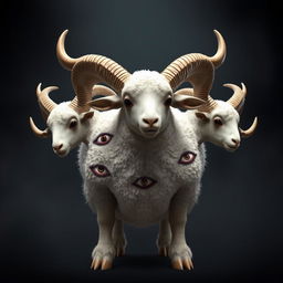 A realistic 3D rendering of a sacrificial lamb with a striking and surreal appearance