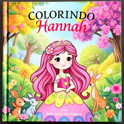 A whimsical children's book cover featuring a princess in a lush, enchanted forest