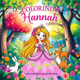 A whimsical children's book cover featuring a princess in a lush, enchanted forest