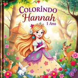 A whimsical children's book cover featuring a princess in a lush, enchanted forest