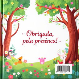 A charming back cover for a children's book, matching the whimsical theme of a princess in an enchanted forest