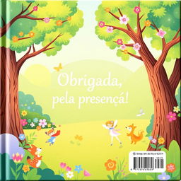 A charming back cover for a children's book, matching the whimsical theme of a princess in an enchanted forest