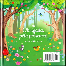 A charming back cover for a children's book, matching the whimsical theme of a princess in an enchanted forest