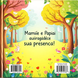 A delightful back cover for a children's book, beautifully matching the enchanting theme of a princess in a forest