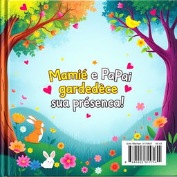 A delightful back cover for a children's book, beautifully matching the enchanting theme of a princess in a forest