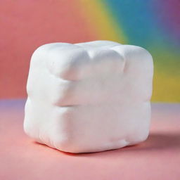 A 3D close-up of a fluffy and sweet white marshmallow, perfectly toasted and shown isolated on a bright, colourful background