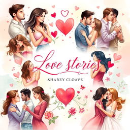 A contemporary romantic novel cover showcasing multiple love stories in various forms