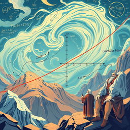 An epic illustration representing the concept of continuity of a piecewise function, inspired by the dramatic and bold style of classic mathematics books