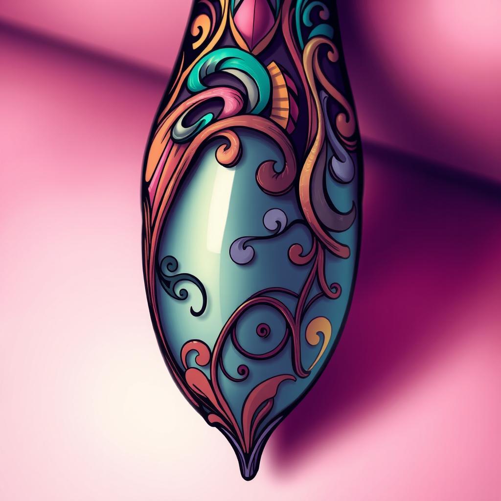 A close-up illustration of an artistic representation of a penis, showcasing intricate designs and vibrant colors