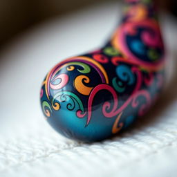 A close-up illustration of an artistic representation of a penis, showcasing intricate designs and vibrant colors