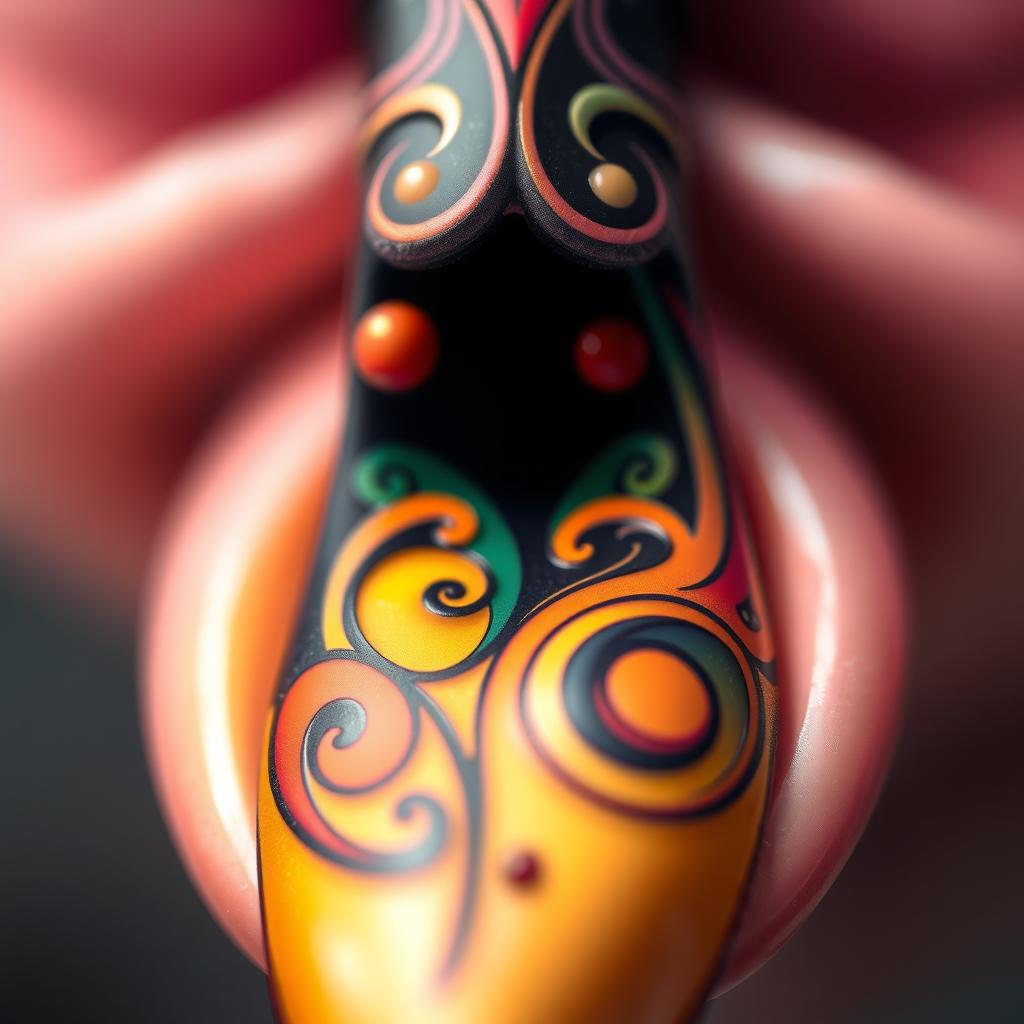 A close-up illustration of an artistic representation of a penis, showcasing intricate designs and vibrant colors