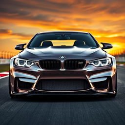 A sleek BMW M3 GTS, modified with two large turbochargers and a prominent intercooler integrated into the front bumper