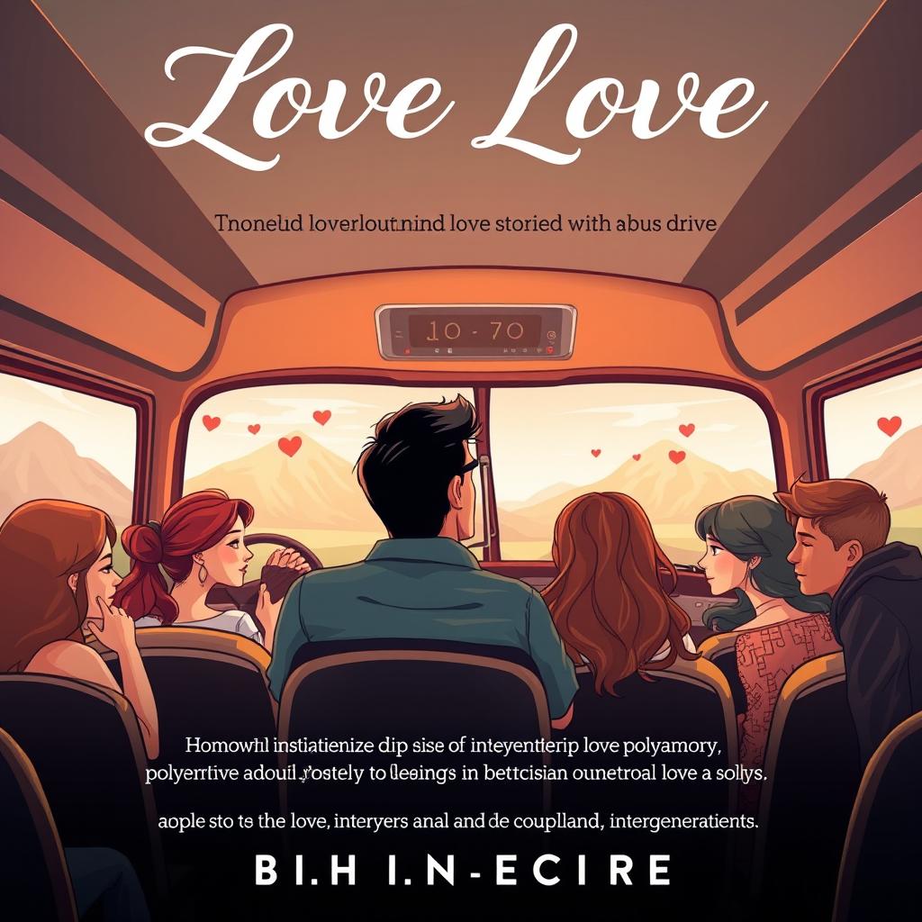 A contemporary romantic novel cover that captures the essence of multiple intertwined love stories shared with a bus driver