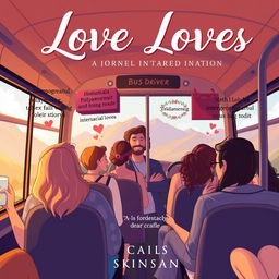 A contemporary romantic novel cover that captures the essence of multiple intertwined love stories shared with a bus driver