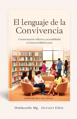 A visually appealing book cover for 'El Lenguaje de la Convivencia: Comunicación Efectiva y Accesibilidad en Entornos Bibliotecarios'