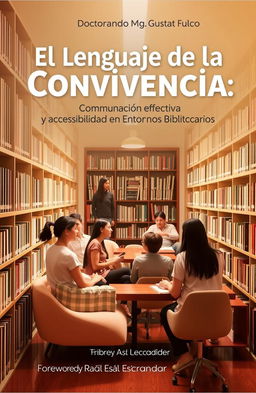 A visually appealing book cover for 'El Lenguaje de la Convivencia: Comunicación Efectiva y Accesibilidad en Entornos Bibliotecarios'